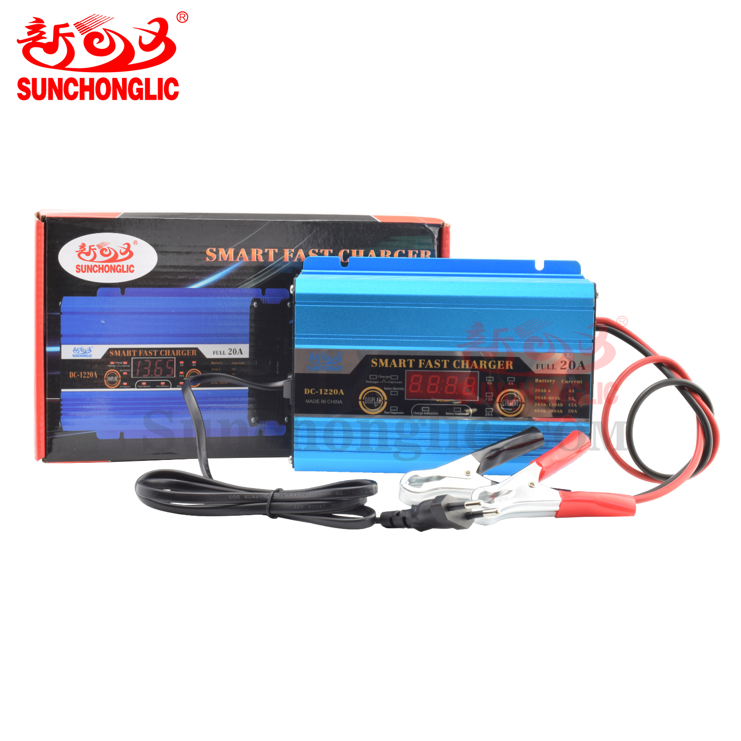 Sunchonglic intelligent 12v 20a car battery charger lead acid battery charger