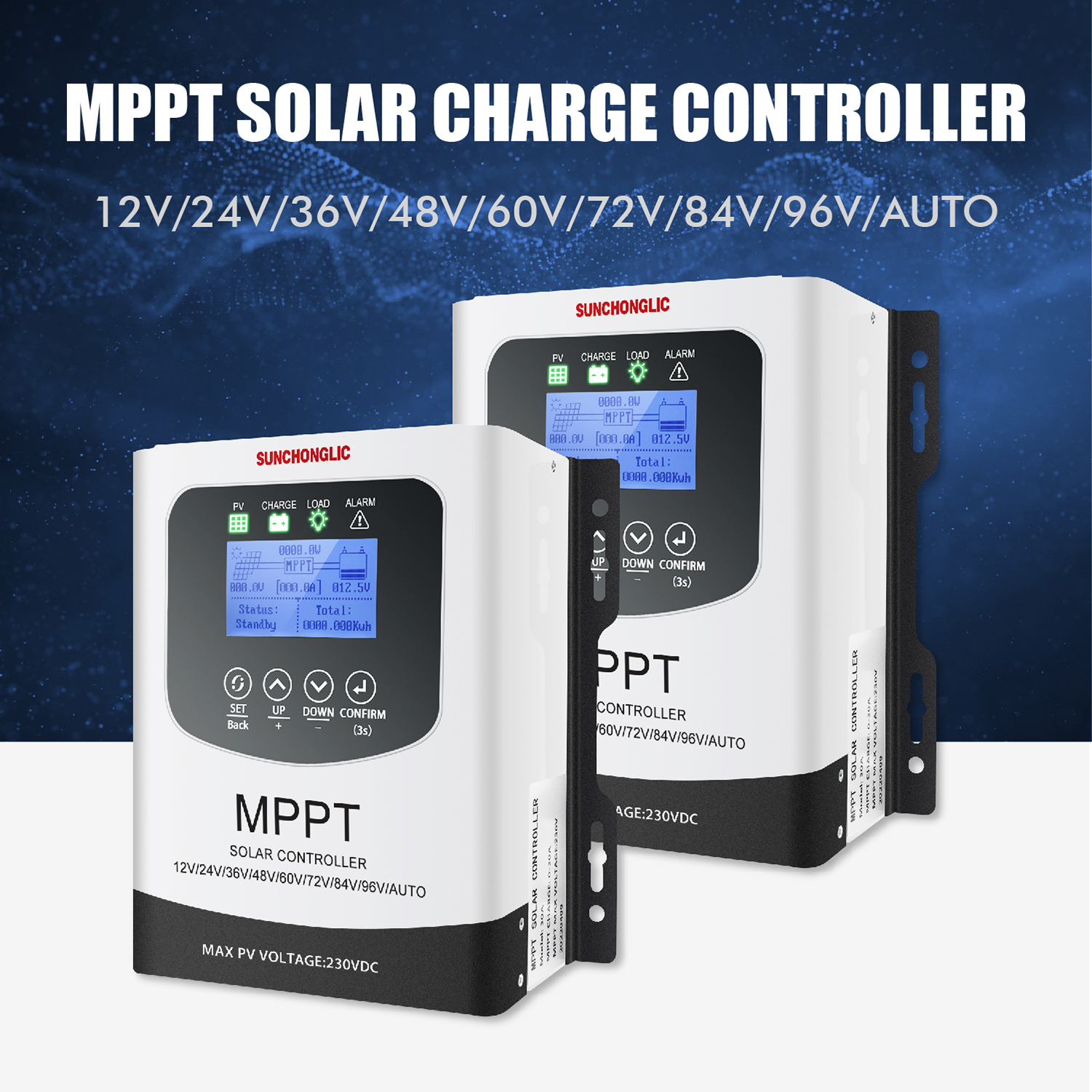 Sunchonglic solar charge controller 12V 24V 36V 48V 60V 72V 84V 96V 30A MPPT solar charger controller