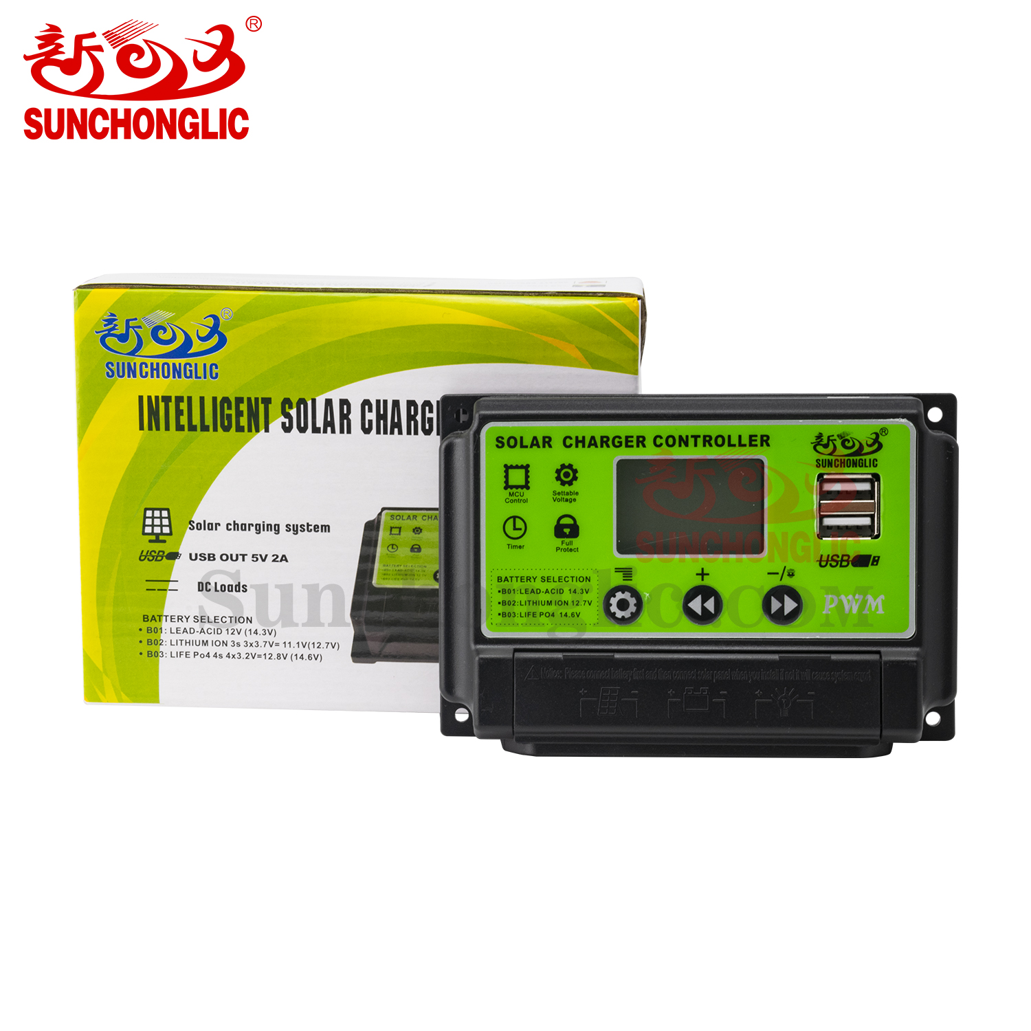 Sunchonglic 12V 24V 30A PWM solar charge controller 