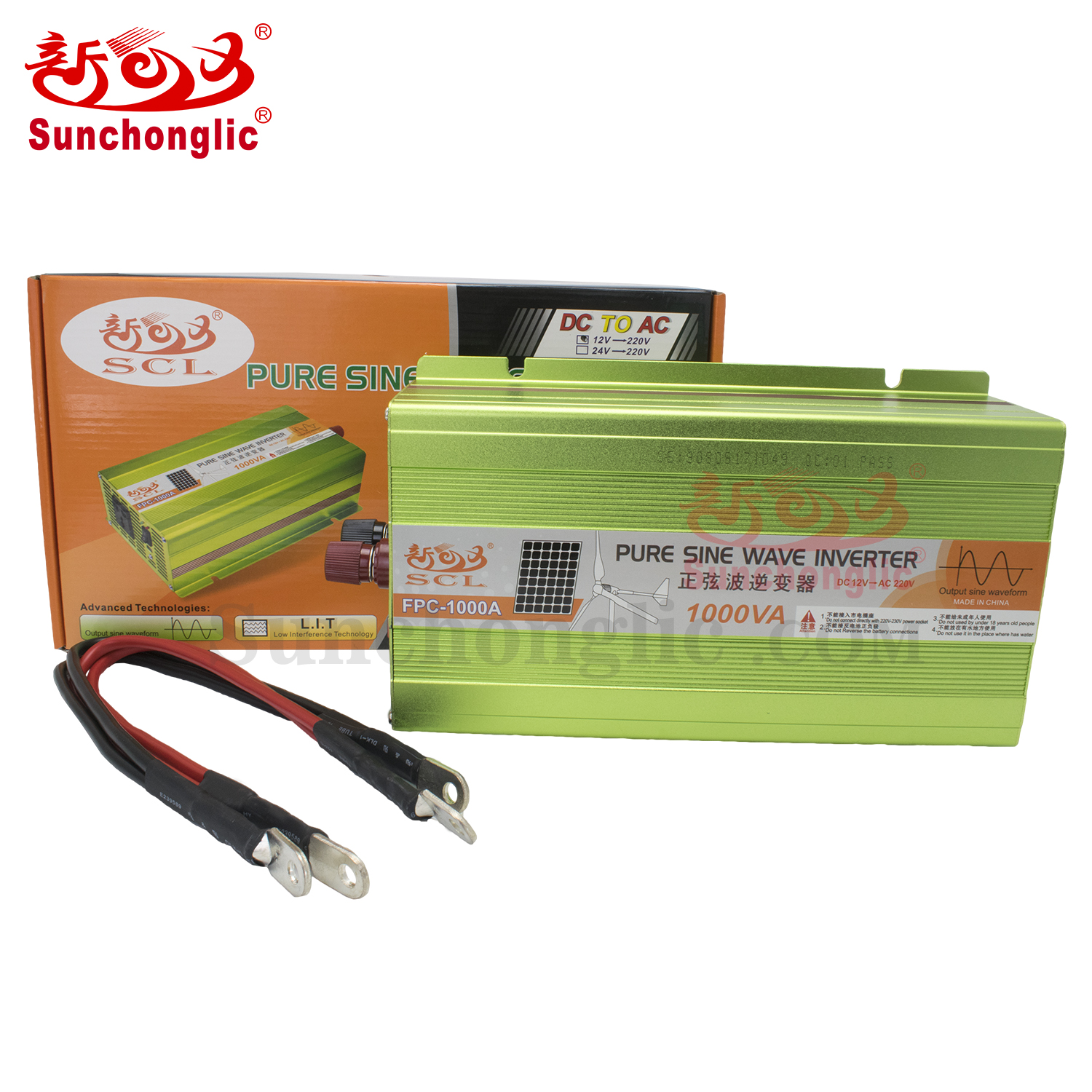 Sunchonglic 12V dc to 220V ac 1000w 1KVA pure sine wave power inverter 