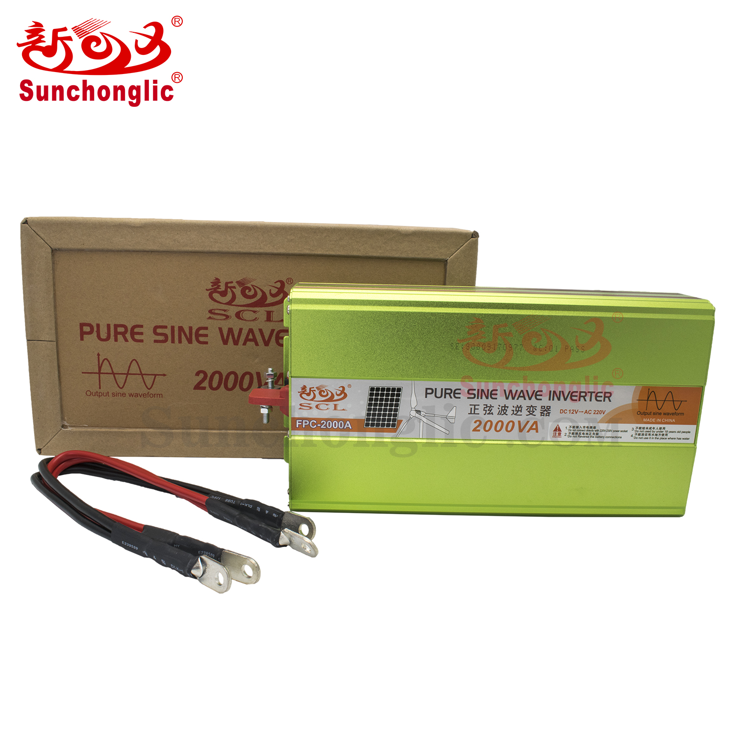 Sunchonglic 12v 220v dc to ac 2000w 2kva pure sine wave inverter 