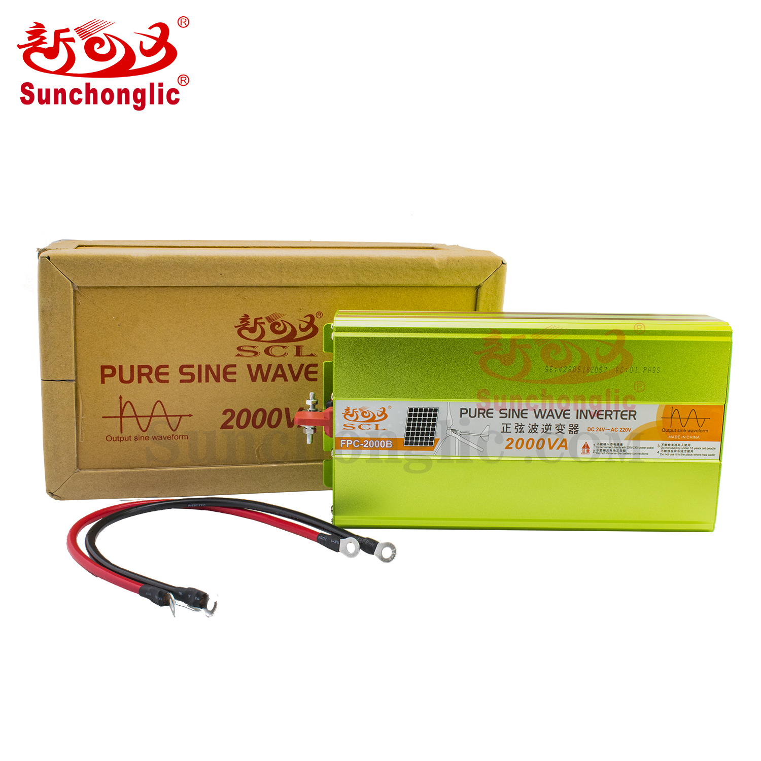 Sunchonglic 24v 220v dc to ac 2000w 2kva pure sine wave power inverter 