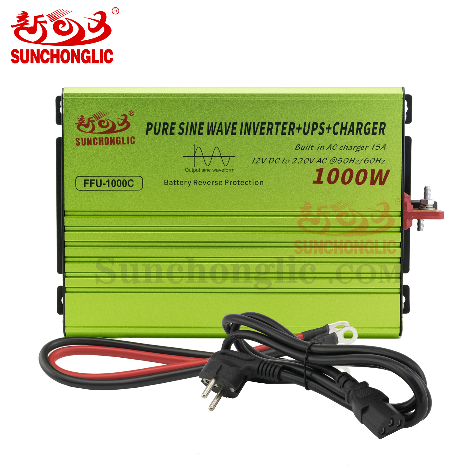 Sunchonglic 1000w 12V 220V pure sine wave inverter UPS 1KW with 15A AC charger 