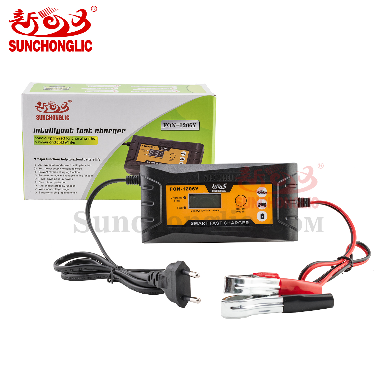 Sunchonglic pulse repair battery charger 12V 6A car lead-acid battery charger 