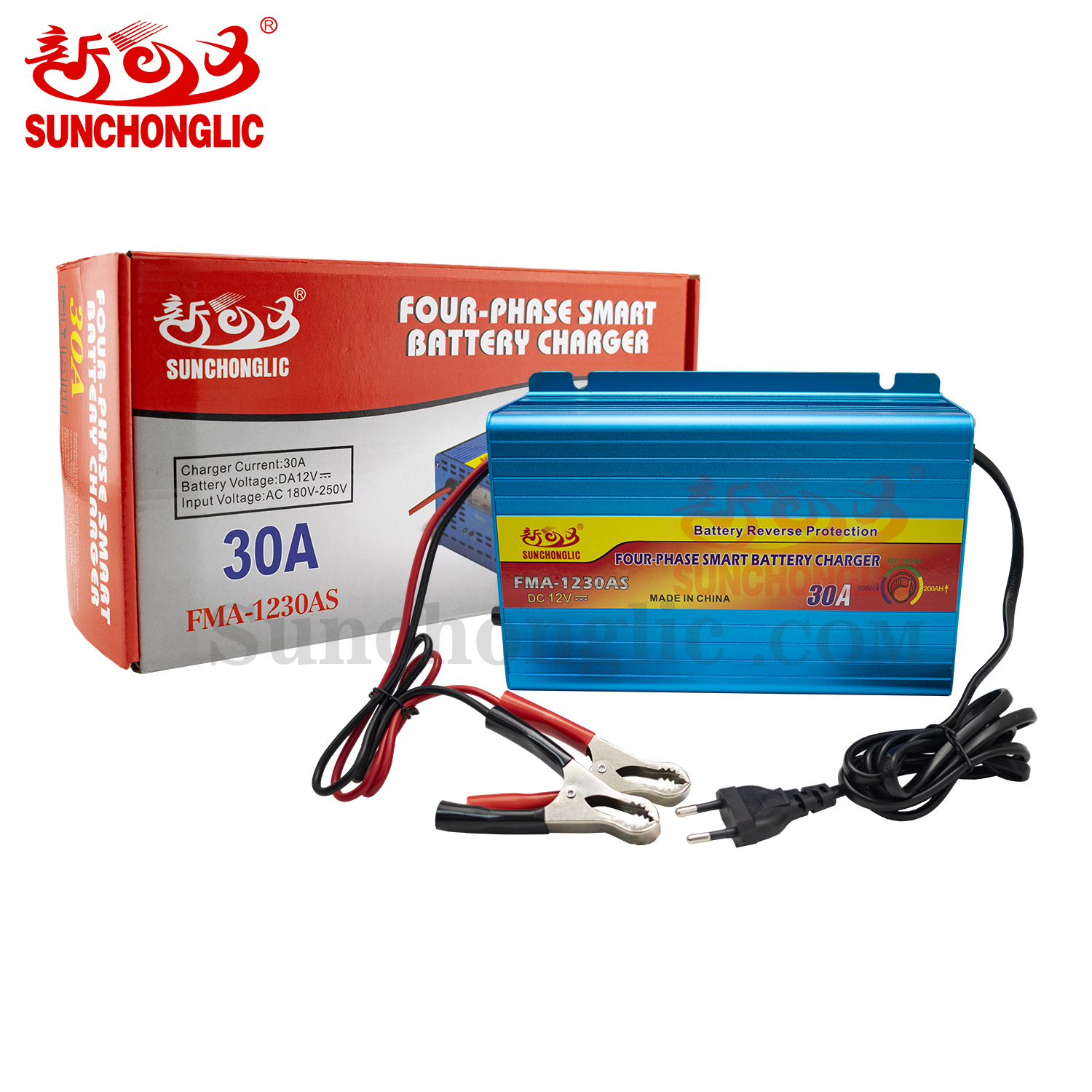 Sunchonglic Four-phase 12v 30A 30amp smart lead acid car battery charger