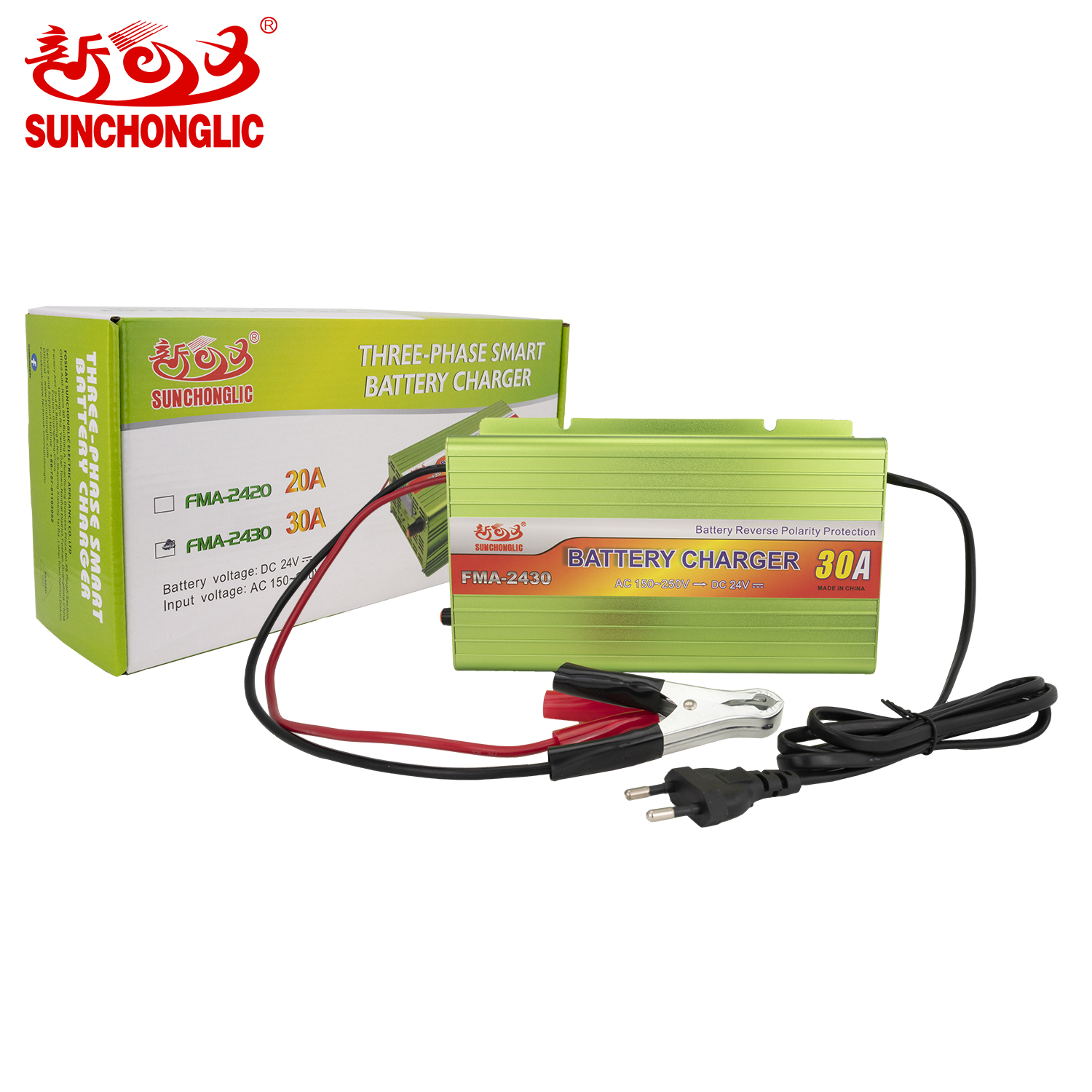 Sunchonglic portable 24V 30A three phase smart AGM GEL lead acid car battery charger