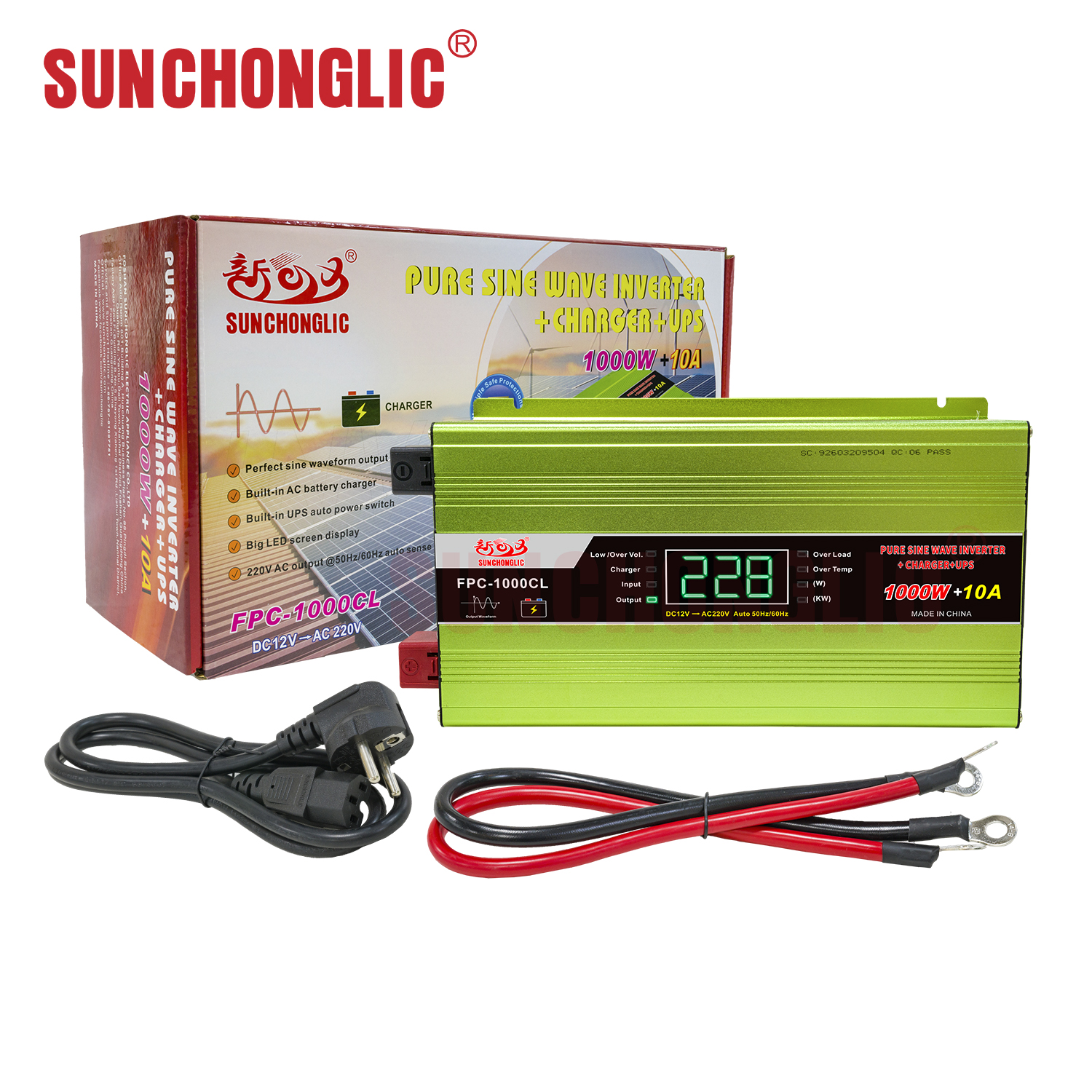 Sunchonglic 12v 220v dc to ac 1000w 1000 watt true sine wave UPS solar power inverter charger