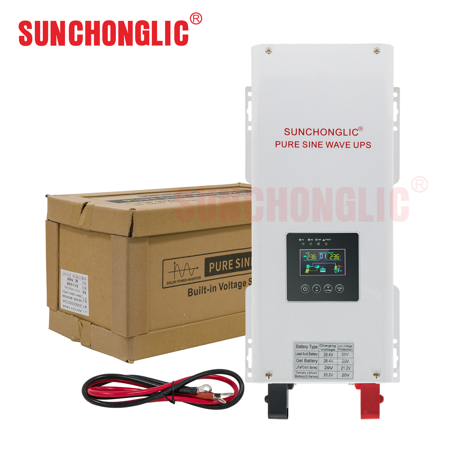 Sunchonglic 24V 3000va 2100W UPS pure sine wave low frequency solar power inverter charger with built in voltage stabilizer
