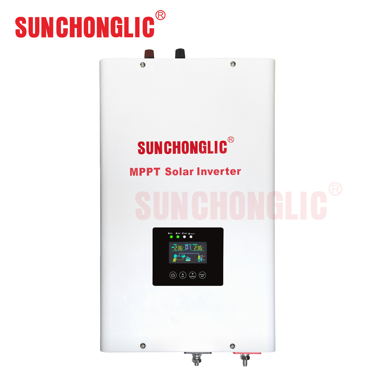 Sunchonglic 24v 3000va 2100w low frequency UPS pure sine wave 60A mppt solar hybrid inverter with AC charger