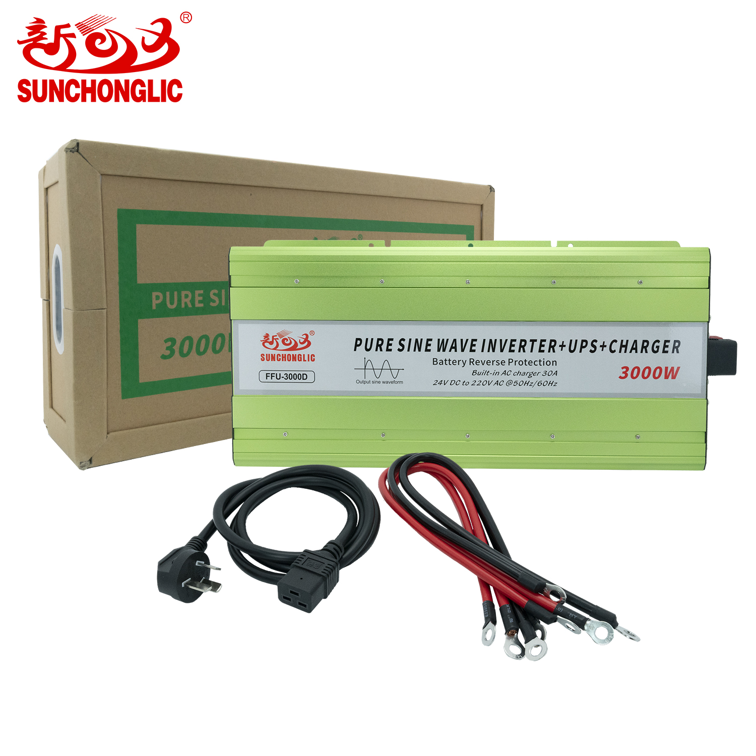 Sunchonglic 24V 220v 3000W 3000 watt inverter charger UPS pure sine wave inverter with 30A AC charger